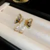 Wholesale Hypoallergenic Butterfly Stud Earrings For Women In Copper With Zircon Inlay