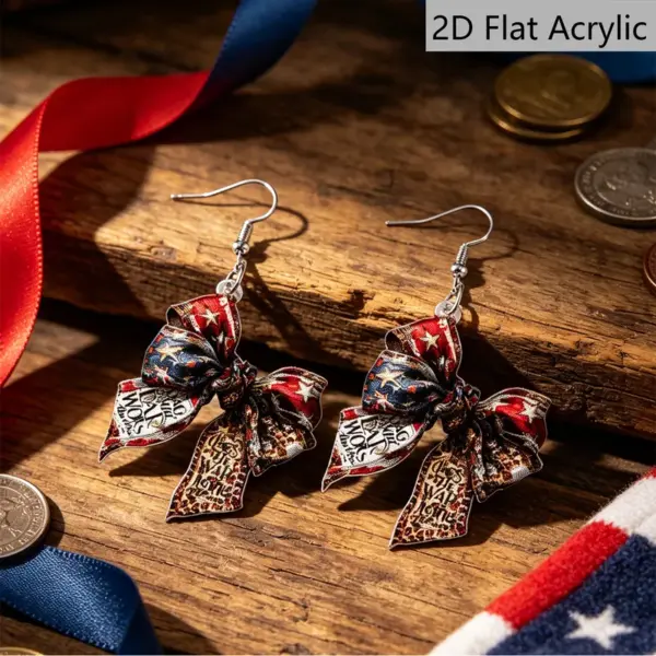 oly-8080681cc898637230068d12a8f2ced4 Wholesale Retro White & Red Bow Tie Print Drop Earrings For Women With 304 Stainless Steel Ear Pins