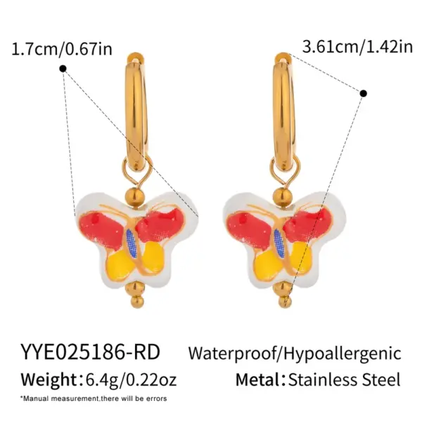 Wholesale PVD Coated Real Gold Plated 18K Gold Butterfly 304 Stainless Steel Modern Style Pastoral Waterproof Non Tarnish Drop Earrings