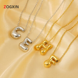 Wholesale Titanium Steel Popular Glossy Bubble Letter Necklace Women's Fashion High-End European and American 26 English Letter Pendants