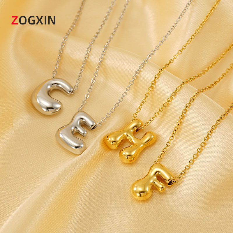 Wholesale Titanium Steel Popular Glossy Bubble Letter Necklace Women's Fashion High-End European and American 26 English Letter Pendants