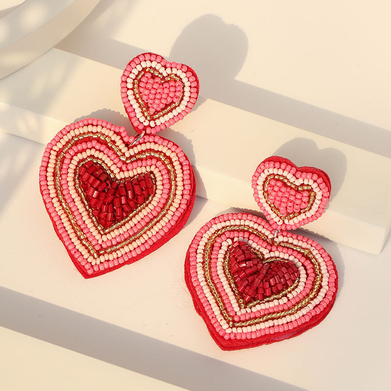 Wholesale Europe and the United States cross-border new hand-woven beaded love earrings earrings romantic heart-shaped high-quality beaded red earring