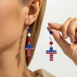 Wholesale Handmade Ethnic Style Acrylic Cross Earrings With 304 Stainless Steel Ear Pins For Women