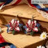 Wholesale Retro Rose Print Drop Earrings In White And Red Acrylic With 304 Stainless Steel Ear Pins For Women
