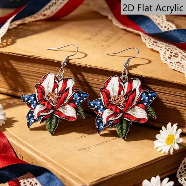 Wholesale Retro Rose Print Drop Earrings In White And Red Acrylic With 304 Stainless Steel Ear Pins For Women