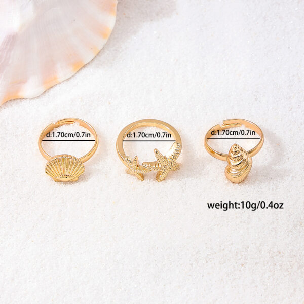 oly-80c2fdf9eaa1e65a7cb403ee8dec7643 Wholesale 3 Pieces French Vintage Marine Elements Metal Starfish Shell Conch Women Open Ring suit Holiday Style