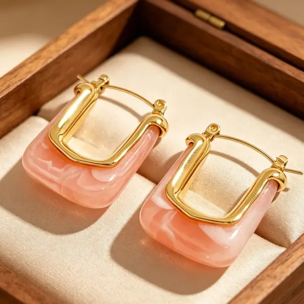Wholesale Geometric Stud Earrings For Women, Waterproof Non Tarnish 304 Stainless Steel With 18K Real Gold Plated PVD Coating And Resin Inlay