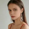 Wholesale Rhinestone Tassel Rhombus Geometric Stud Earrings Full Copper Material Full Diamond Earrings Street Style Silver Plated Drop Earrings