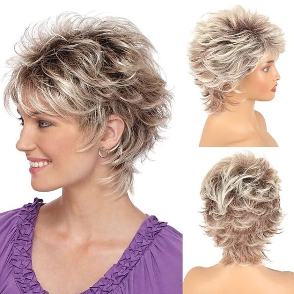Wholesale Old People's Wig Gradient Grey White White Wig Headgear Women's Short Roll Chemical Fiber Headgear