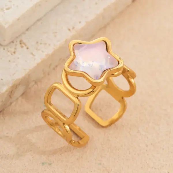 Wholesale Colorful Star Stainless Steel Open Ring Fashionable Freshened Up Diamond Embedded Non-Fading Hand Jewelry For Women
