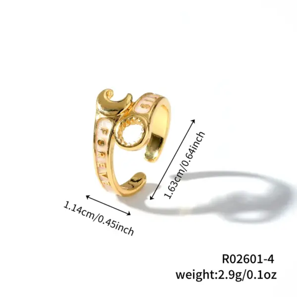 Wholesale Adjustable Size Open Moon Ring Fashion Retro Gold Surface Cute Style Geometry Pattern Copper Material Unisex Birthday Gift Daily Accessory For All Seasons
