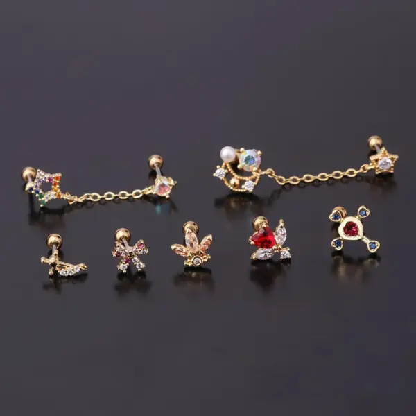 oly-810d8921702178853948a5727a0f30b7 Wholesale Copper Artificial Gemstones Ear Cartilage Rings & Studs Geometric Waterproof Non Tarnish Surgical Steel