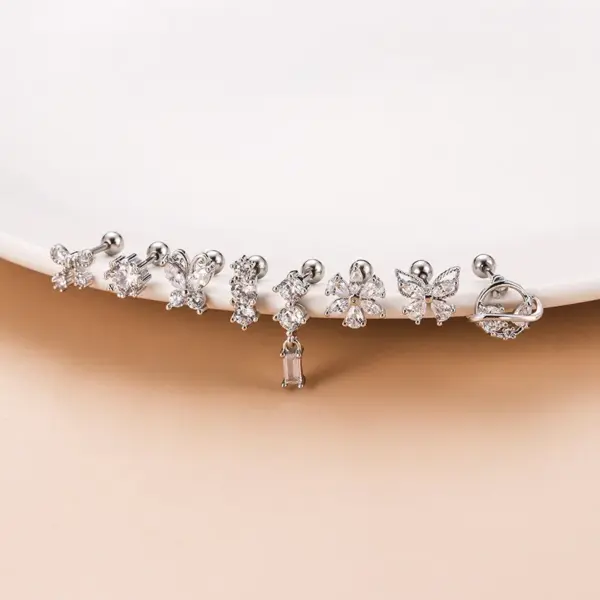 Wholesale 1 Piece 316L Stainless Steel Copper Zircon Ear Cartilage Rings & Studs Butterfly Waterproof Non Tarnish Surgical Steel Women'S