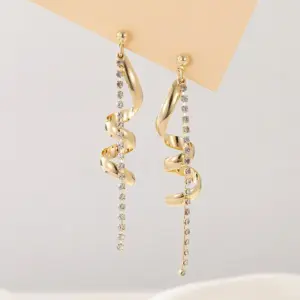 Wholesale Spiral Ear Line Earrings For Women With Copper And Zircon Inlay, Featuring 925 Sterling Silver Ear Pins In Gold