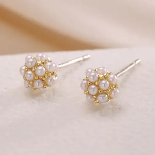 Wholesale 1 Pair Elegant Glam Flower Inlay Alloy Pearl Ear Studs