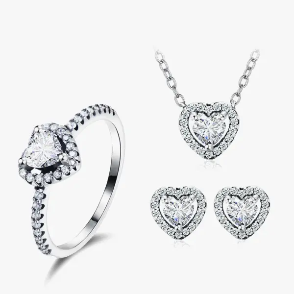 oly-813a3e96feb3495e0eefcff73155e4d0 Wholesale Holiday Engagement 925 Sterling Silver Women'S Zircon Silver Rhodium Plated Heart Shape Rings Earrings Necklace