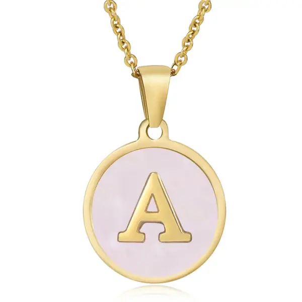 oly-81471d74dca89ec6adbc71f0dc479778 Wholesale PVD Coated 18K Gold Plated Round Letter 304 Stainless Steel Titanium Steel Fashion Waterproof Non Tarnish 304 Stainless Steel Pendant Necklace
