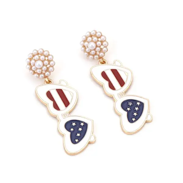 Wholesale Enamel Glasses Earrings For Women In Colour, Made With Durable Zinc Alloy, Perfect For Independence Day
