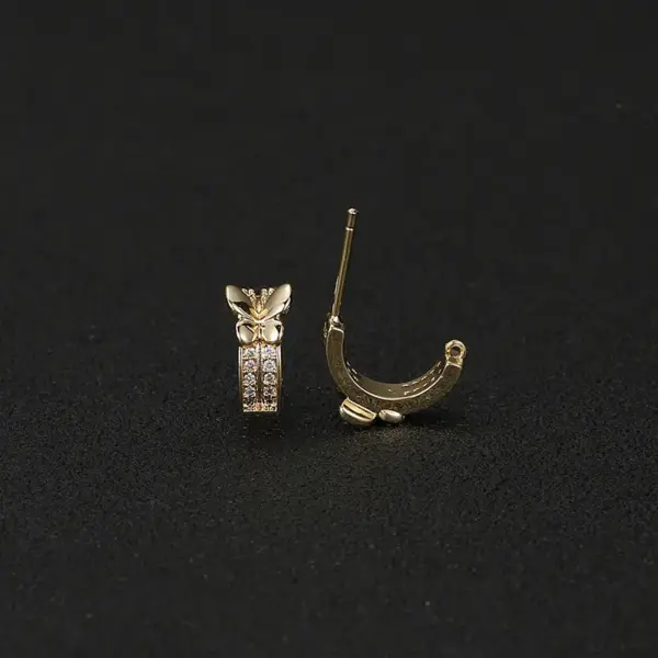 Wholesale Butterfly Stud Earrings For Women With 925 Sterling Silver Posts, Copper Base, Electroplated Gold Finish, And Zircon Inlay