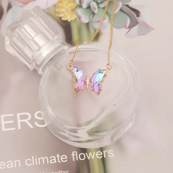 Wholesale PVD Coated 18K Gold Real Gold Plated Butterfly Stainless Steel Elegant Waterproof Non Tarnish 304 Stainless Steel Necklace