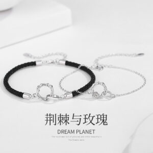 Wholesale Original S925 Silver Couple Bracelet Thorns and Roses for Men and Women Niche Design Bracelet Electroplating to Send Girlfriend