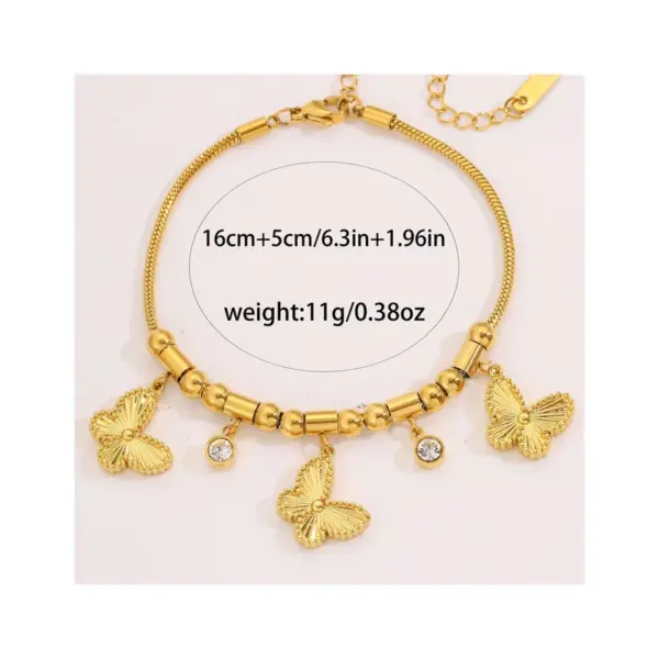 oly-815683a31f62000c06c1f87786d87510 Wholesale Butterfly Couple Bracelets With 18K Gold Plated 304 Stainless Steel, Zircon Inlay, Waterproof Snake Chain