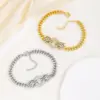 Wholesale Unisex Micro-Paved Zircon Copper Bracelet Double Leopard Head Cuban Chain Punk Style True Gold Plated Hip Hop Jewelry