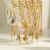 Wholesale Asymmetrical Key Necklace For Women In 304 Stainless Steel With 18K Real Gold Plating And Rhinestone Inlay, PVD Coated Cable Chain