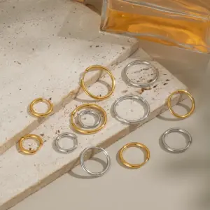 Wholesale 304 Stainless Steel Circle Round PVD Coated 18K Real Gold Plated 18K Gold Lady Sexy Rock Waterproof Non Tarnish Polishing Plating Gold Silver Earrings