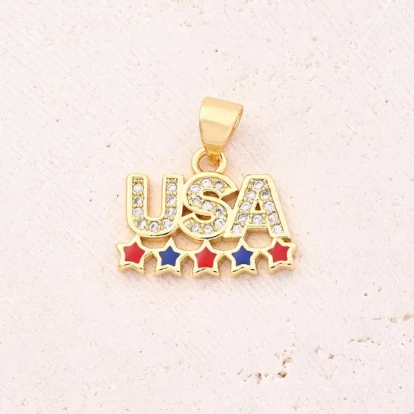 oly-817ba13c794b24d733c28433dbd705e7 Wholesale 1 Pc/Package 12.5x17mm 15x11mm 19x10mm Hole 3~3.9mm 5x3.5mm Copper Zircon 18K Gold Plated Ice Cream Letter American Flag Polished Pendant