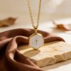 Wholesale Stainless steel electroplated blue jasper cross pendant necklace, titanium steel colorfast jewelry
