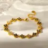 Wholesale Flowers Bracelet For Women In 304 Stainless Steel With 18K Real Gold Plated Coating 0.03µm Featuring Zircon And Handmade Chain