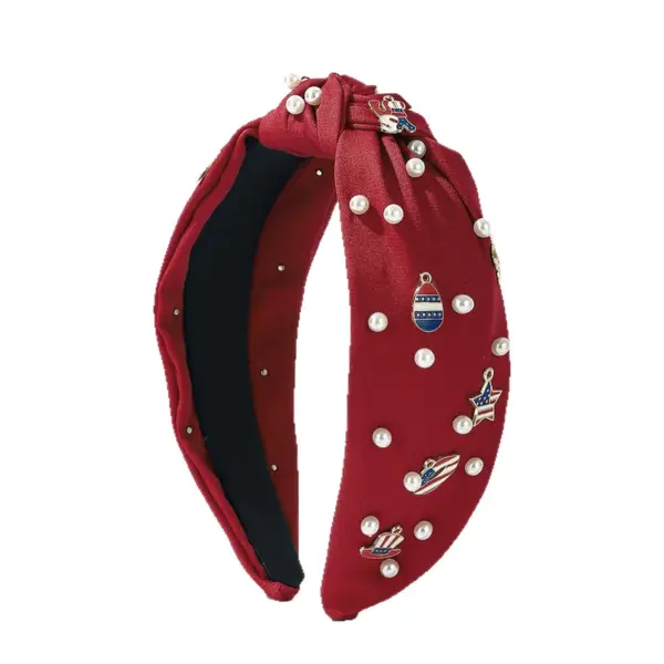 Wholesale Solid Color Pearl American Flag Wide-Brim Fabric Hair Accessories Black White Blue Hair Bands Suitable For All Seasons