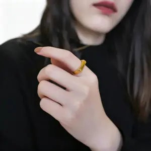 Wholesale Unisex Rectangle Rings Crafted From Hypoallergenic 316 Stainless Steel With 18K Real Gold PVD Coating