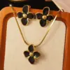 Wholesale 304 Stainless Steel Plastic Flower Electroplating PVD Coated Stone-Free 18K Gold Plated Imitation Gold Golden Plated Casual Elegant Cute Snake Chain Multicolor-Golden Yellow Earrings Necklace Jewelry Set