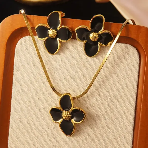 Wholesale 304 Stainless Steel Plastic Flower Electroplating PVD Coated Stone-Free 18K Gold Plated Imitation Gold Golden Plated Casual Elegant Cute Snake Chain Multicolor-Golden Yellow Earrings Necklace Jewelry Set