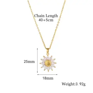 Wholesale Stainless Steel Brass Fashion Plating Inlay Flower Zircon Pendant Necklace