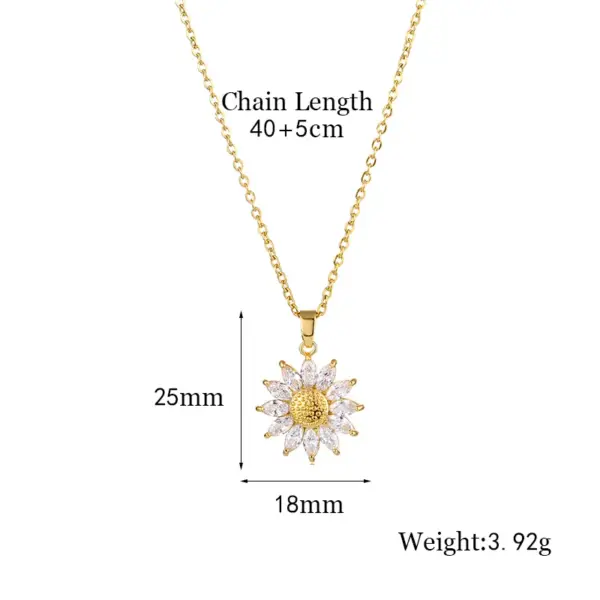 Wholesale Stainless Steel Brass Fashion Plating Inlay Flower Zircon Pendant Necklace