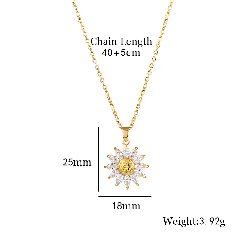 Wholesale Stainless Steel Brass Fashion Plating Inlay Flower Zircon Pendant Necklace