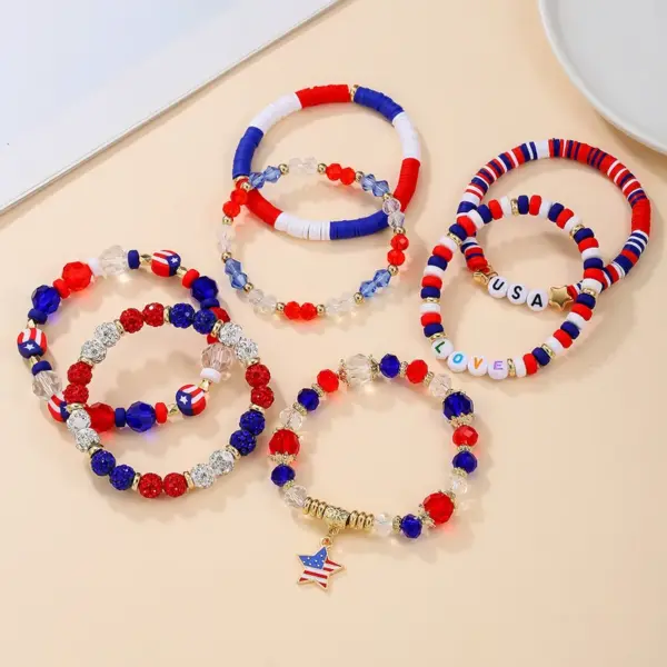 Wholesale American Independence Day Bracelets Set Soft Clay Letter Beads Flag Pattern Unisex Original Design Bracelets For Men And Women