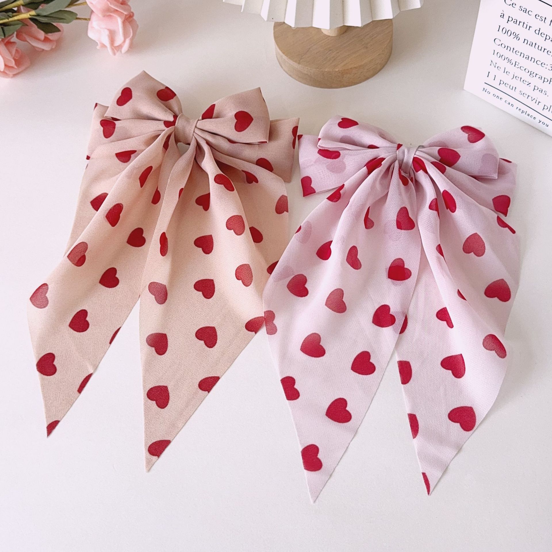 Wholesale Cross-border new valentine's day bow ribbon spring clip heart-shaped red lip printing hair clip hair accessories