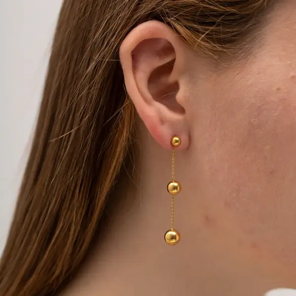 Wholesale 304 Stainless Steel Ball PVD Coated 18K Gold Plated Elegant Plating Gold Drop Earrings