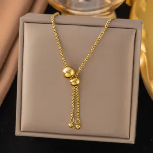 29 [Ah617] Ball Pearl Chain Necklace / Gold
