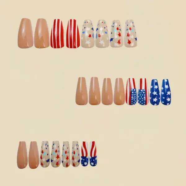 Wholesale Nail Stickers Medium Length European Style Square Star Stripes Independence Day Nail Art Plastic Roman British Retro