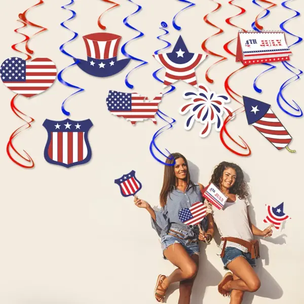 Wholesale Spiral Decorative PVC Pendant American National Day Party Decorations Festival Paper Hanging Ornaments
