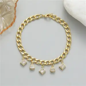 Wholesale Unisex Geometric Necklace With Zircon Inlay, 14K Real Gold Plated Copper, Featuring Electroplated Finish And Snake Chain