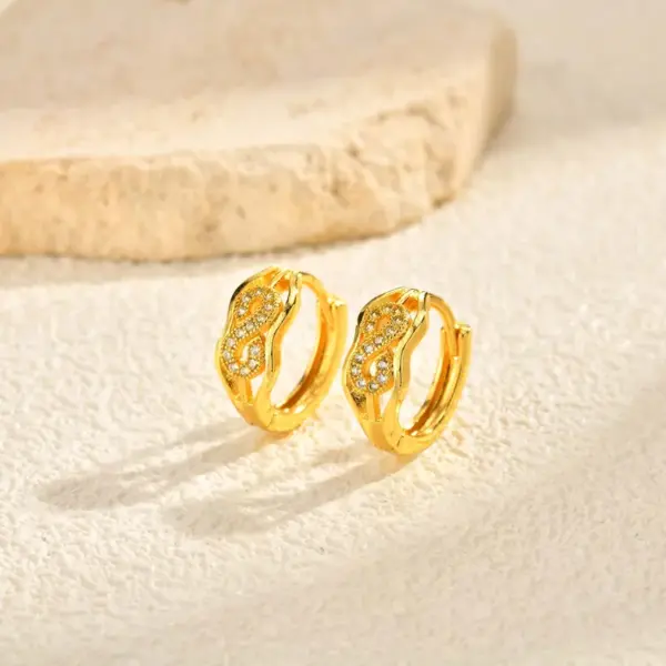 Wholesale Water-plated Imitation Gold Copper Material Inlaid Zircon Infinity Hoop Earrings Shiny Earrings Women's Jewelry All Seasons