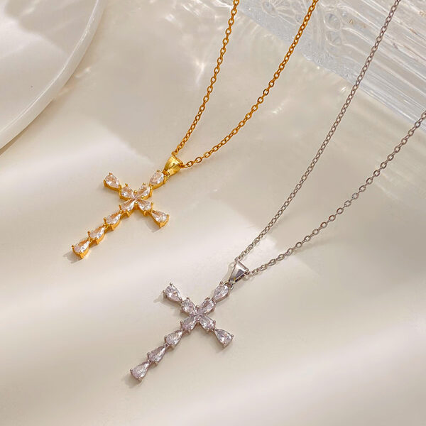 oly-82898673ecaddfe3a14aeb2f359a3e01 Wholesale Simple Cross Pendant Necklace for Women Selling Zircon Water Drop Clavicle Chain