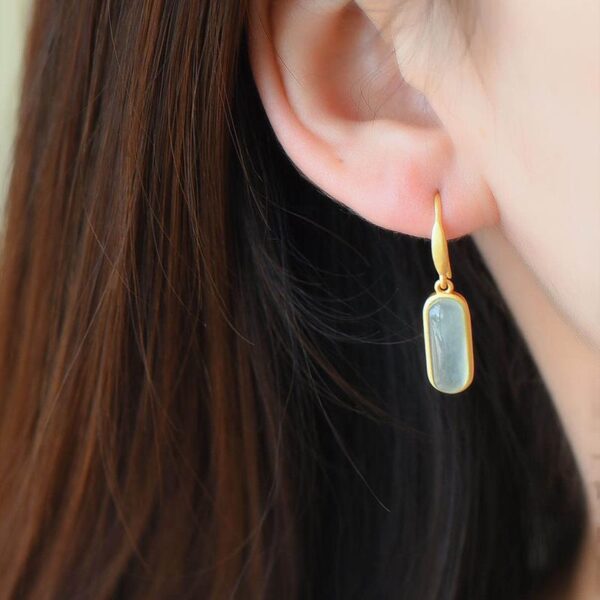 Wholesale jade ear hook natural jade earrings S925 sterling silver inlaid ancient silver simple fashion Valentine's Day gift