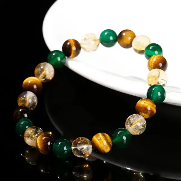 Wholesale JD Jewelry 7A Natural Yellow Tiger Eye Green Agate Yellow Crystal Geometric Pattern Mixed Beaded Bracelet Fashion Personality Bracelet